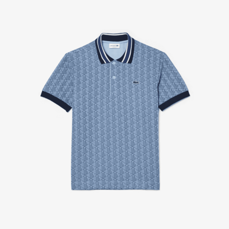 Lacoste - Polo monogramme Bleu Clair / Bleu