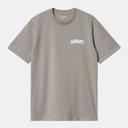 S/S University Script T-Shirt Misty Grey / White