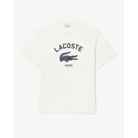 Lacoste - T-Shirt Coton Imprimé Signature Blanc