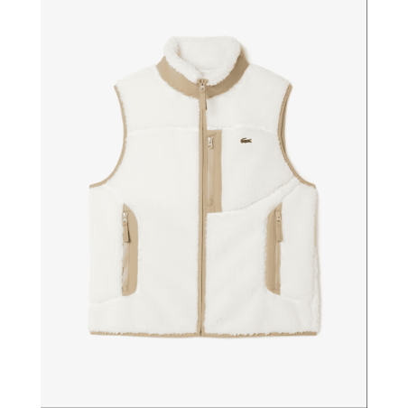 Lacoste -  Veste sans manche polaire sherpa Blanc / Beige